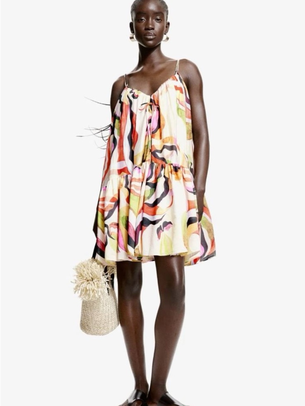 H&M Multicolor Abstract Print Spaghetti-Strap Mini Dress